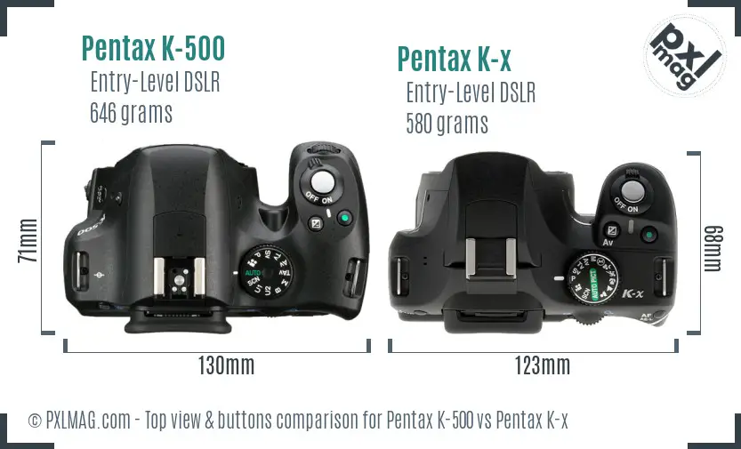 Pentax K-500 vs Pentax K-x top view buttons comparison