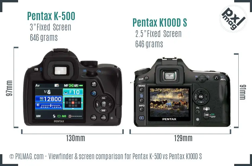 Pentax K-500 vs Pentax K100D S Screen and Viewfinder comparison