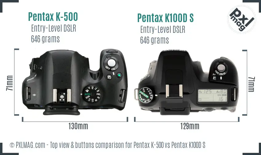 Pentax K-500 vs Pentax K100D S top view buttons comparison