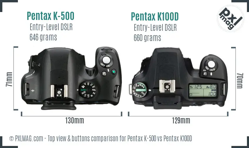 Pentax K-500 vs Pentax K100D top view buttons comparison