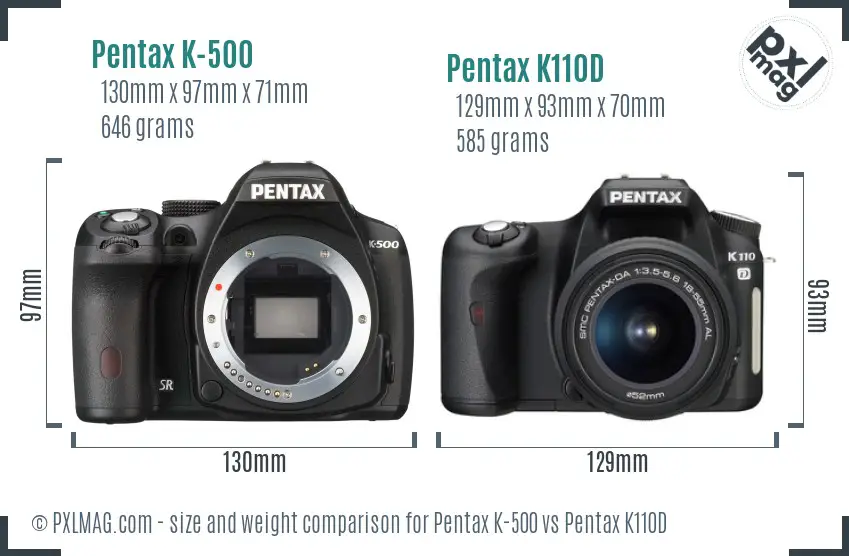 Pentax K-500 vs Pentax K110D size comparison