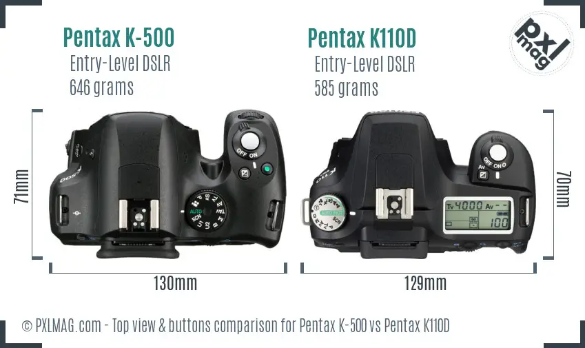 Pentax K-500 vs Pentax K110D top view buttons comparison