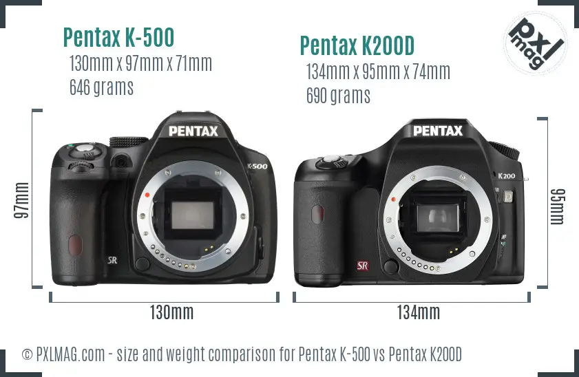 Pentax K-500 vs Pentax K200D size comparison