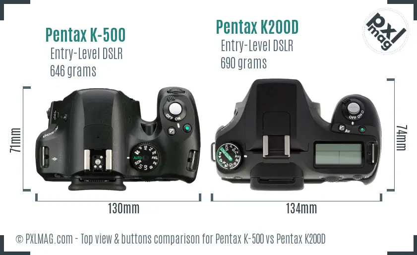 Pentax K-500 vs Pentax K200D top view buttons comparison