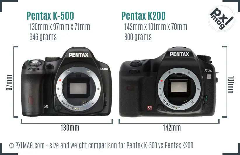 Pentax K-500 vs Pentax K20D size comparison