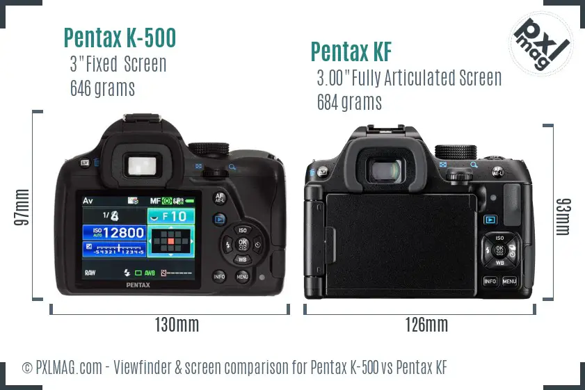 Pentax K-500 vs Pentax KF Screen and Viewfinder comparison