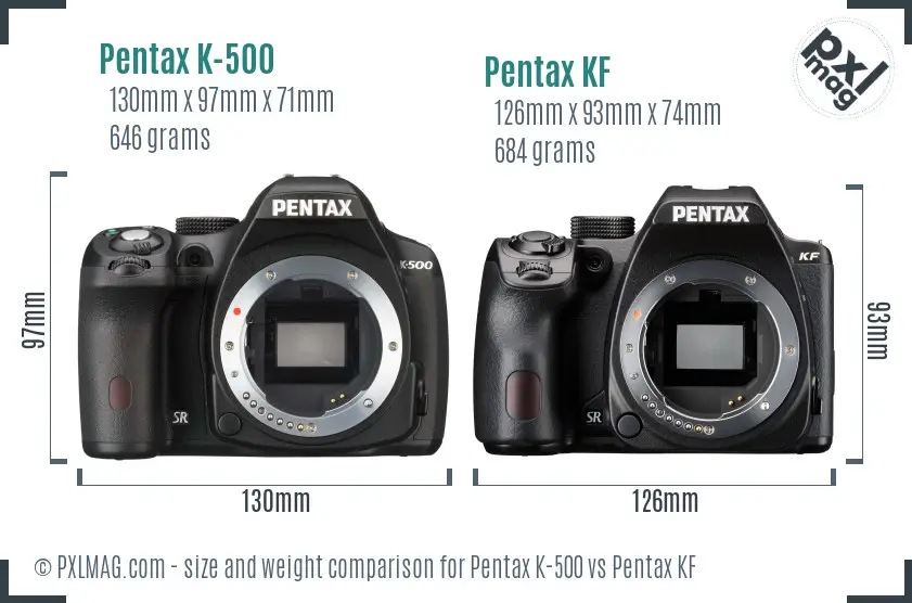 Pentax K-500 vs Pentax KF size comparison