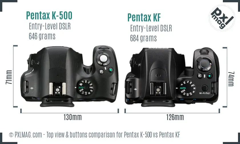 Pentax K-500 vs Pentax KF top view buttons comparison