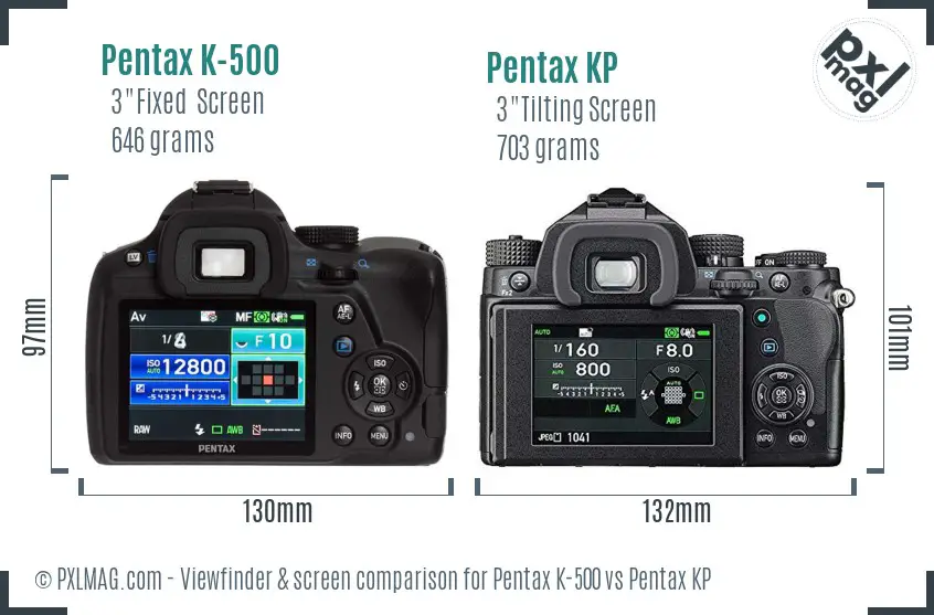 Pentax K-500 vs Pentax KP Screen and Viewfinder comparison