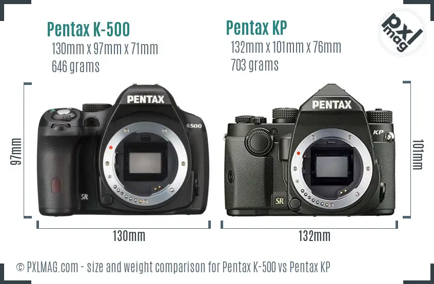 Pentax K-500 vs Pentax KP size comparison