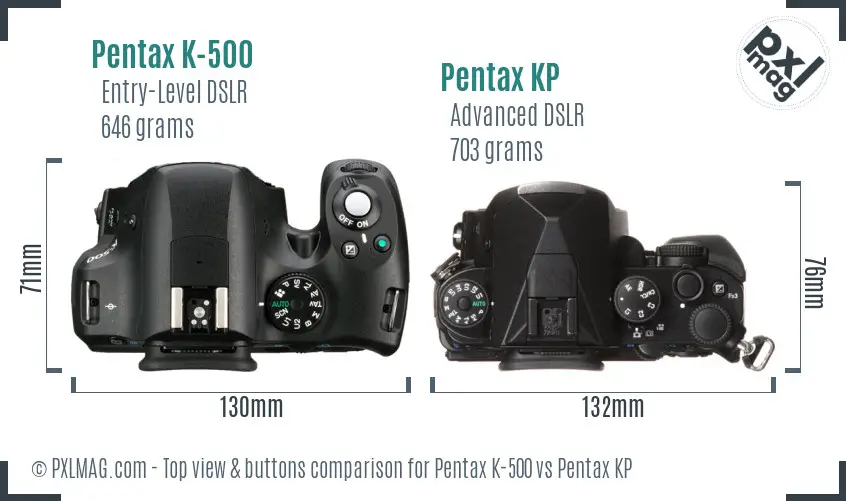 Pentax K-500 vs Pentax KP top view buttons comparison