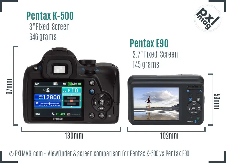Pentax K-500 vs Pentax E90 Screen and Viewfinder comparison