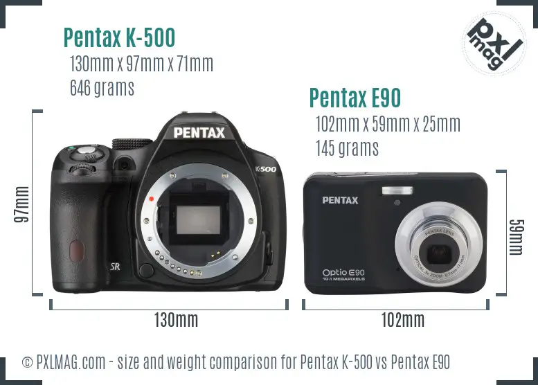 Pentax K-500 vs Pentax E90 size comparison
