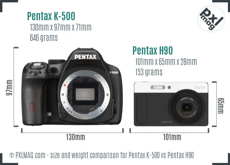 Pentax K-500 vs Pentax H90 size comparison