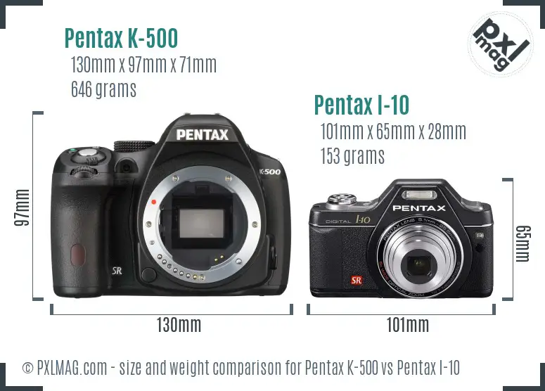Pentax K-500 vs Pentax I-10 size comparison