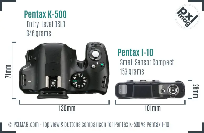 Pentax K-500 vs Pentax I-10 top view buttons comparison