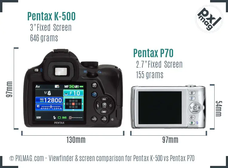 Pentax K-500 vs Pentax P70 Screen and Viewfinder comparison
