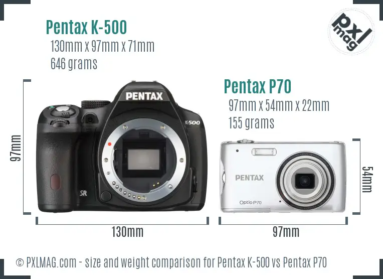 Pentax K-500 vs Pentax P70 size comparison