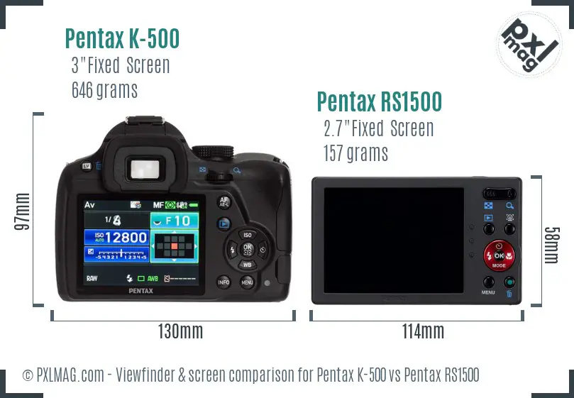Pentax K-500 vs Pentax RS1500 Screen and Viewfinder comparison