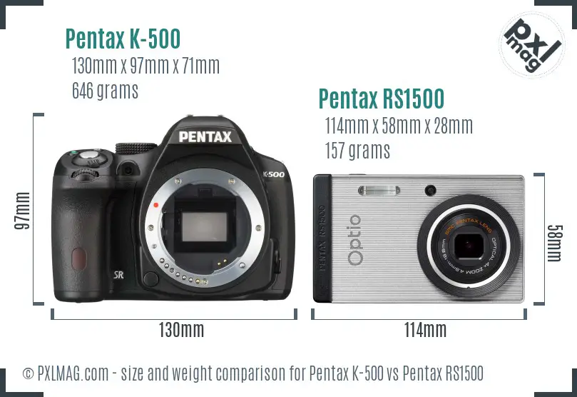 Pentax K-500 vs Pentax RS1500 size comparison