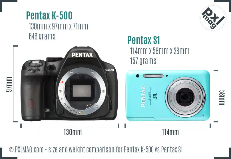 Pentax K-500 vs Pentax S1 size comparison
