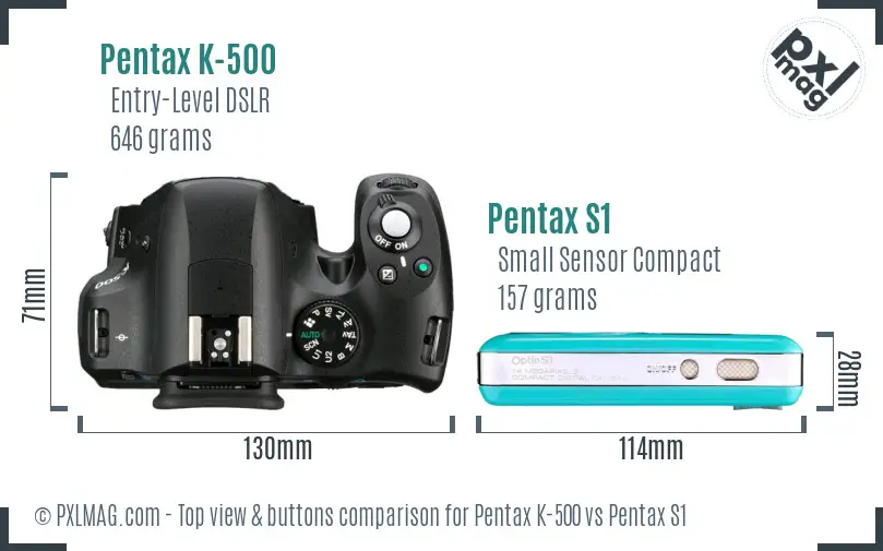 Pentax K-500 vs Pentax S1 top view buttons comparison