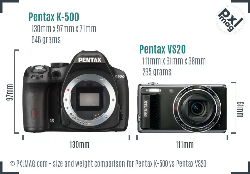 Pentax K-500 vs Pentax VS20 size comparison