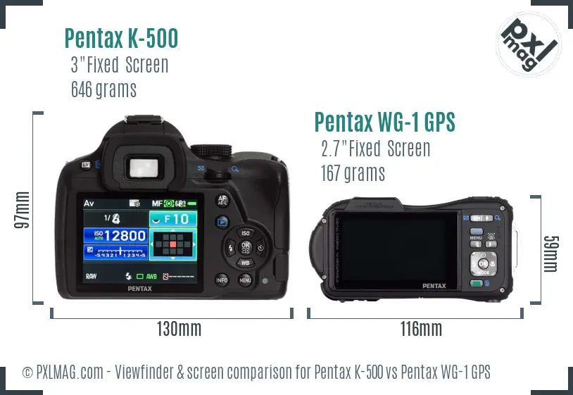 Pentax K-500 vs Pentax WG-1 GPS Screen and Viewfinder comparison