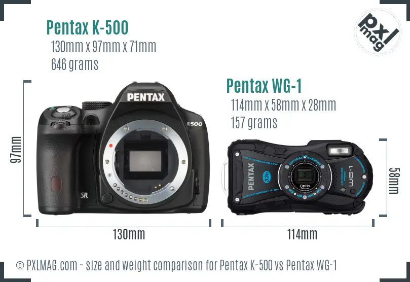 Pentax K-500 vs Pentax WG-1 size comparison