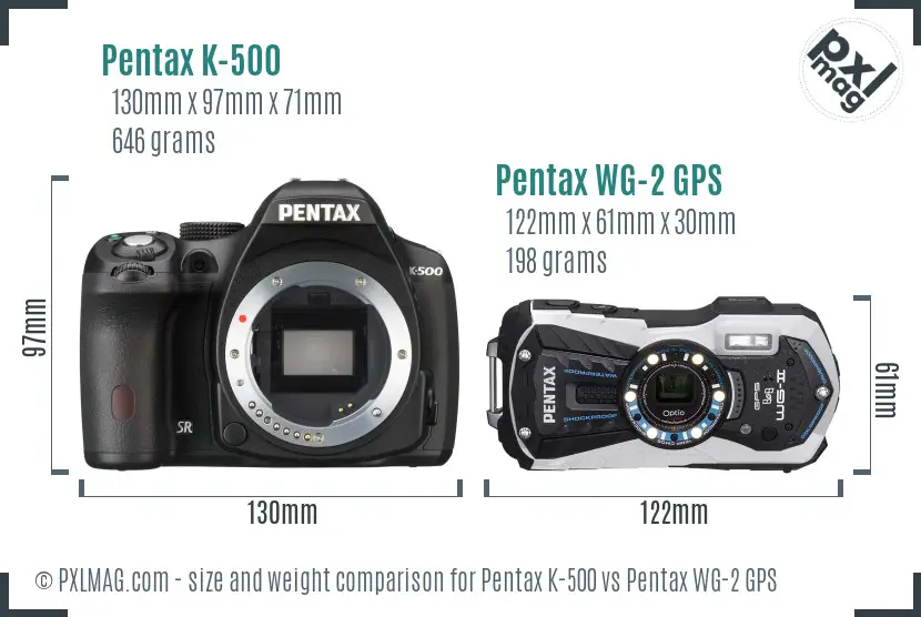 Pentax K-500 vs Pentax WG-2 GPS size comparison