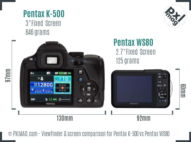 Pentax K-500 vs Pentax WS80 Screen and Viewfinder comparison
