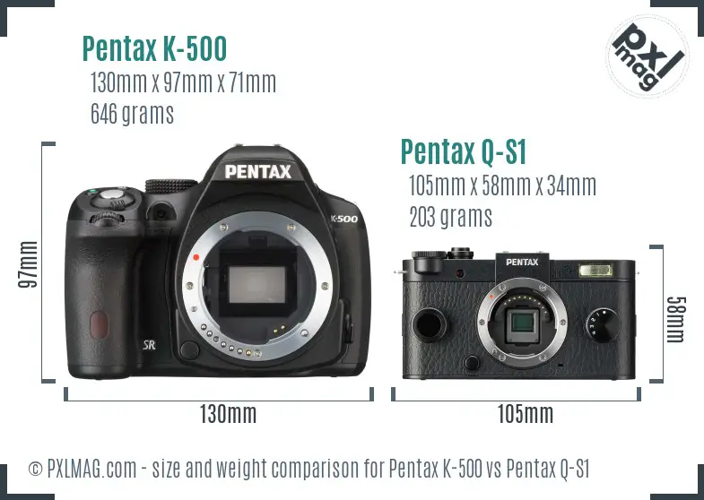 Pentax K-500 vs Pentax Q-S1 size comparison