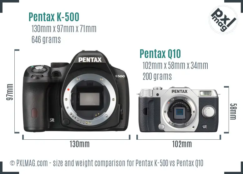 Pentax K-500 vs Pentax Q10 size comparison