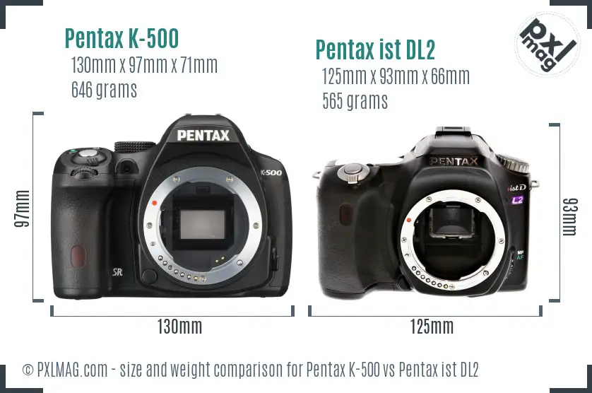Pentax K-500 vs Pentax ist DL2 size comparison