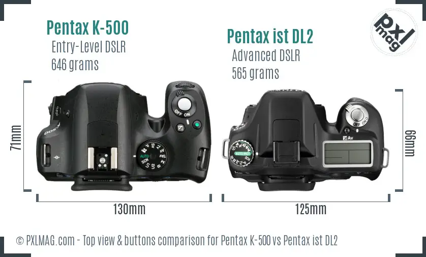 Pentax K-500 vs Pentax ist DL2 top view buttons comparison