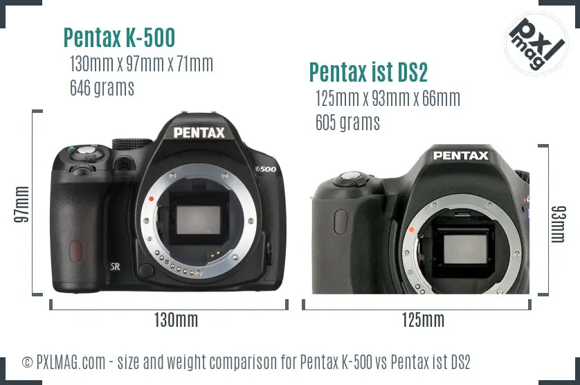 Pentax K-500 vs Pentax ist DS2 size comparison