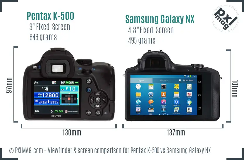 Pentax K-500 vs Samsung Galaxy NX Screen and Viewfinder comparison