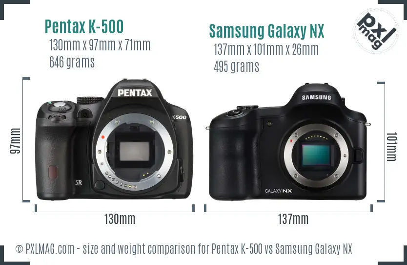 Pentax K-500 vs Samsung Galaxy NX size comparison