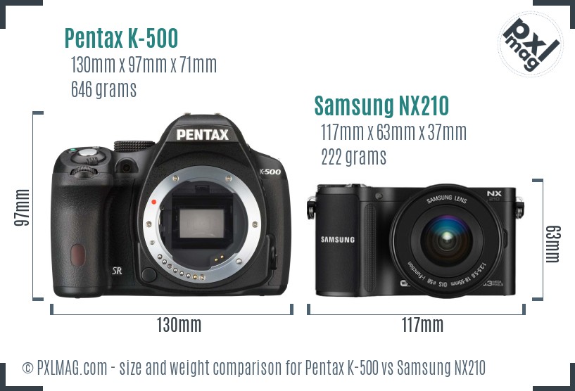 Pentax K-500 vs Samsung NX210 size comparison Pentax K-500 vs Samsung NX210 size comparison