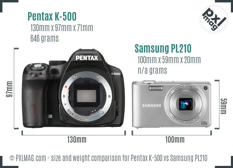 Pentax K-500 vs Samsung PL210 size comparison