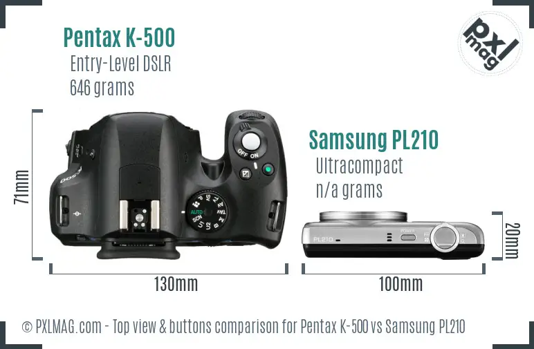 Pentax K-500 vs Samsung PL210 top view buttons comparison
