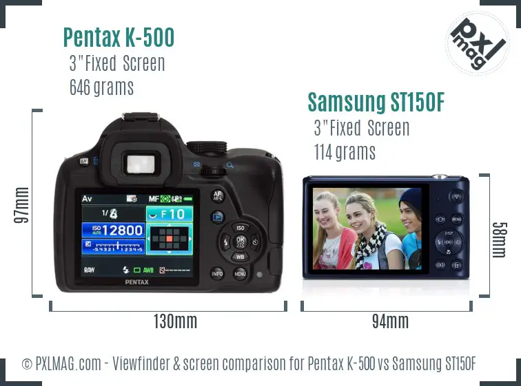Pentax K-500 vs Samsung ST150F Screen and Viewfinder comparison