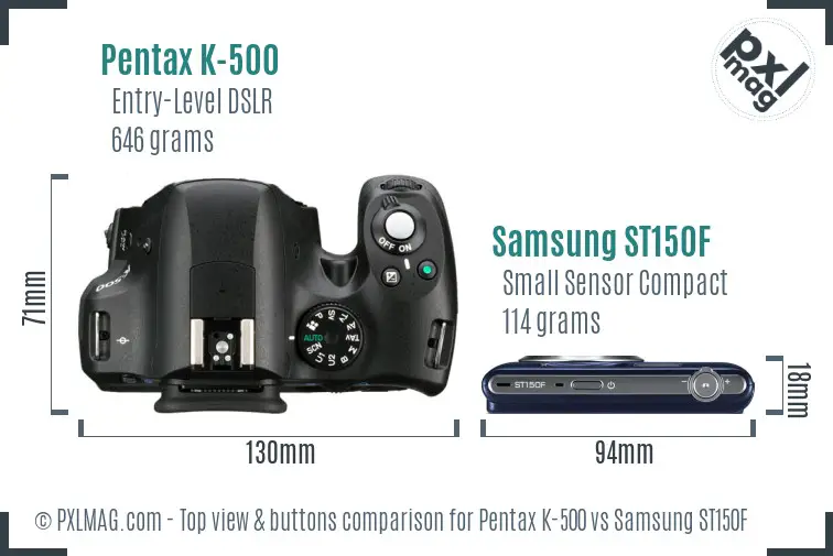 Pentax K-500 vs Samsung ST150F top view buttons comparison