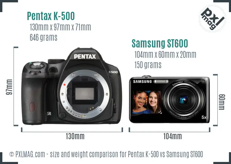 Pentax K-500 vs Samsung ST600 size comparison
