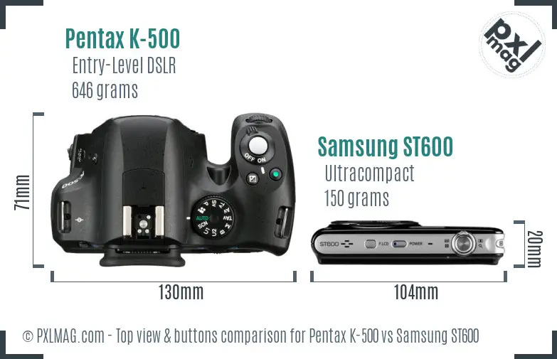 Pentax K-500 vs Samsung ST600 top view buttons comparison