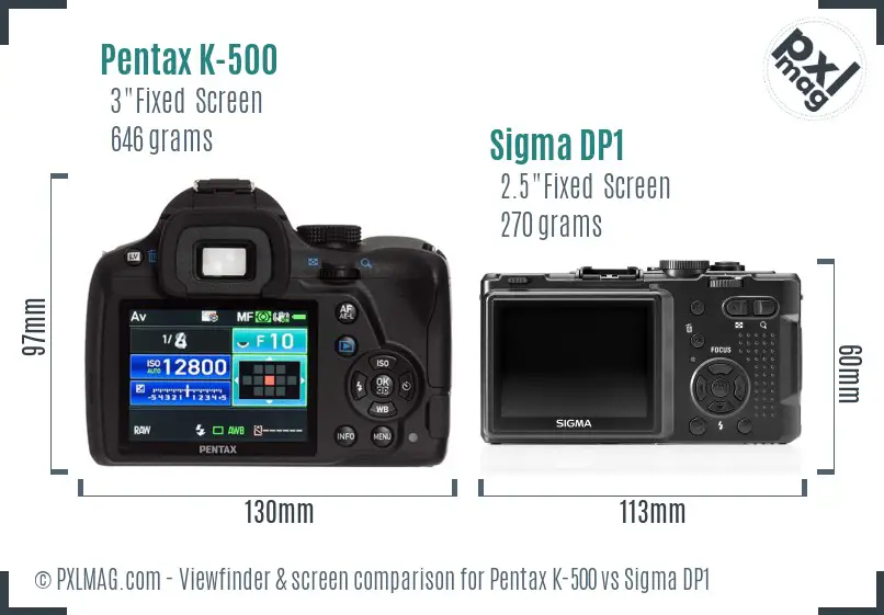 Pentax K-500 vs Sigma DP1 Screen and Viewfinder comparison