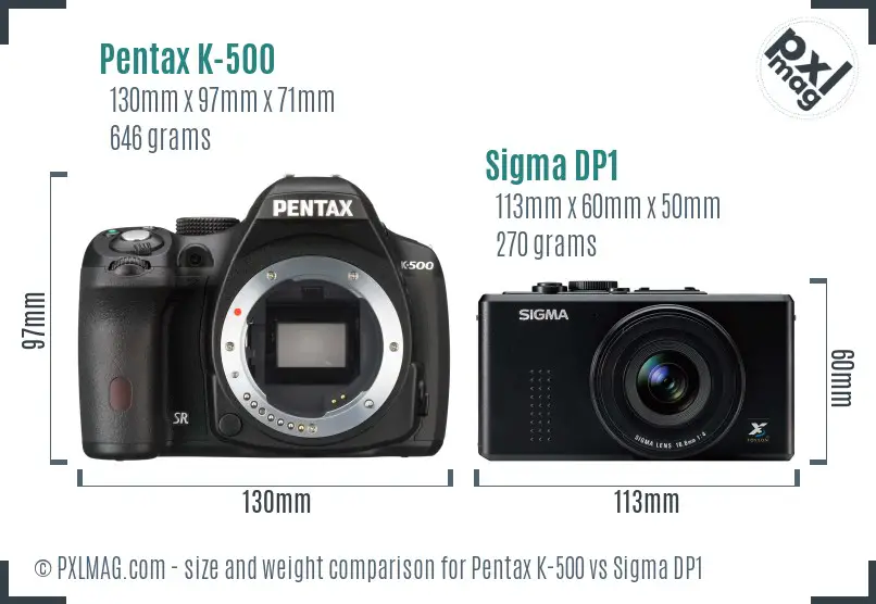 Pentax K-500 vs Sigma DP1 size comparison