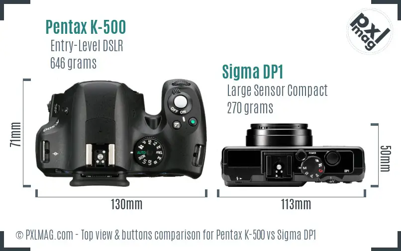 Pentax K-500 vs Sigma DP1 top view buttons comparison
