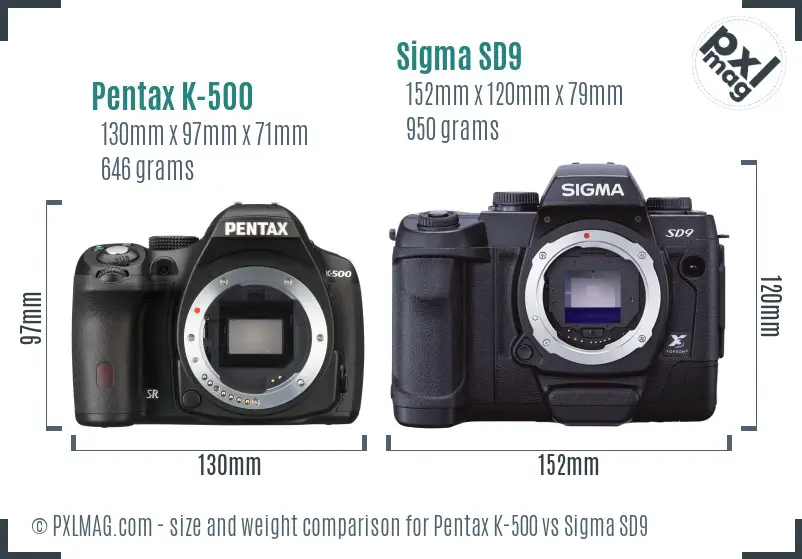 Pentax K-500 vs Sigma SD9 size comparison