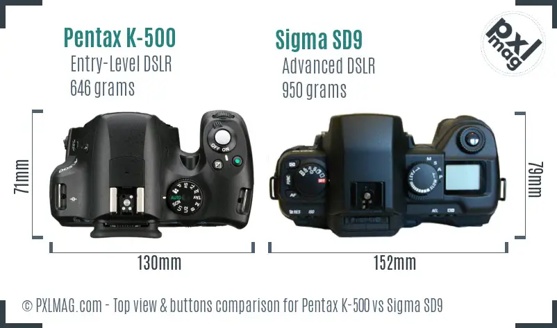 Pentax K-500 vs Sigma SD9 top view buttons comparison